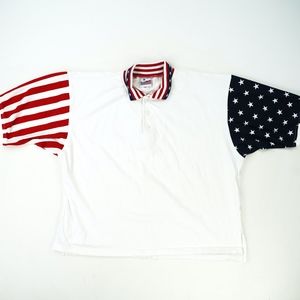 90s Vtg Golf Shirt USA Made Flag Stars & Stripes